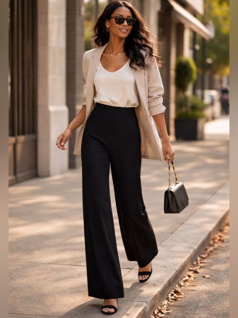 Georges Rech Black Wide Leg Pants High Waist Minimalist Tailored Career Size 42